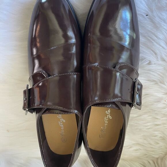 Herstyle Rosaliba Brown patent platform 2”block heels shoes side buckle … - Picture 12 of 13